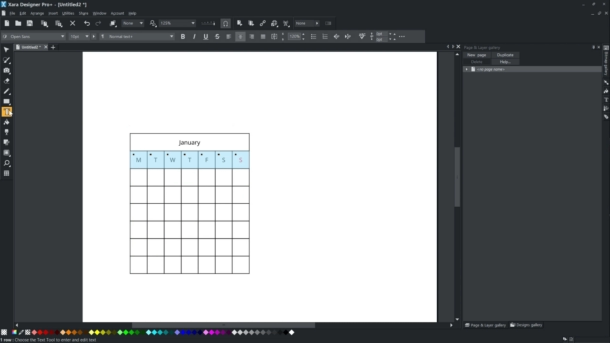 Calendar in Xara - Step 2