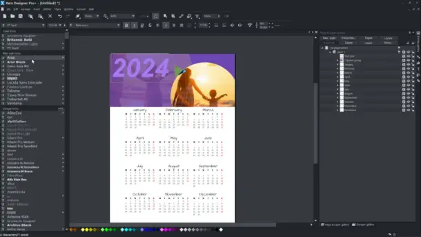 Calendar in Xara - Step 2