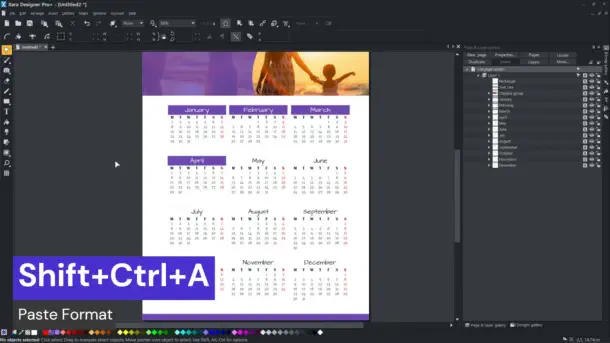 Calendar in Xara - Step 2